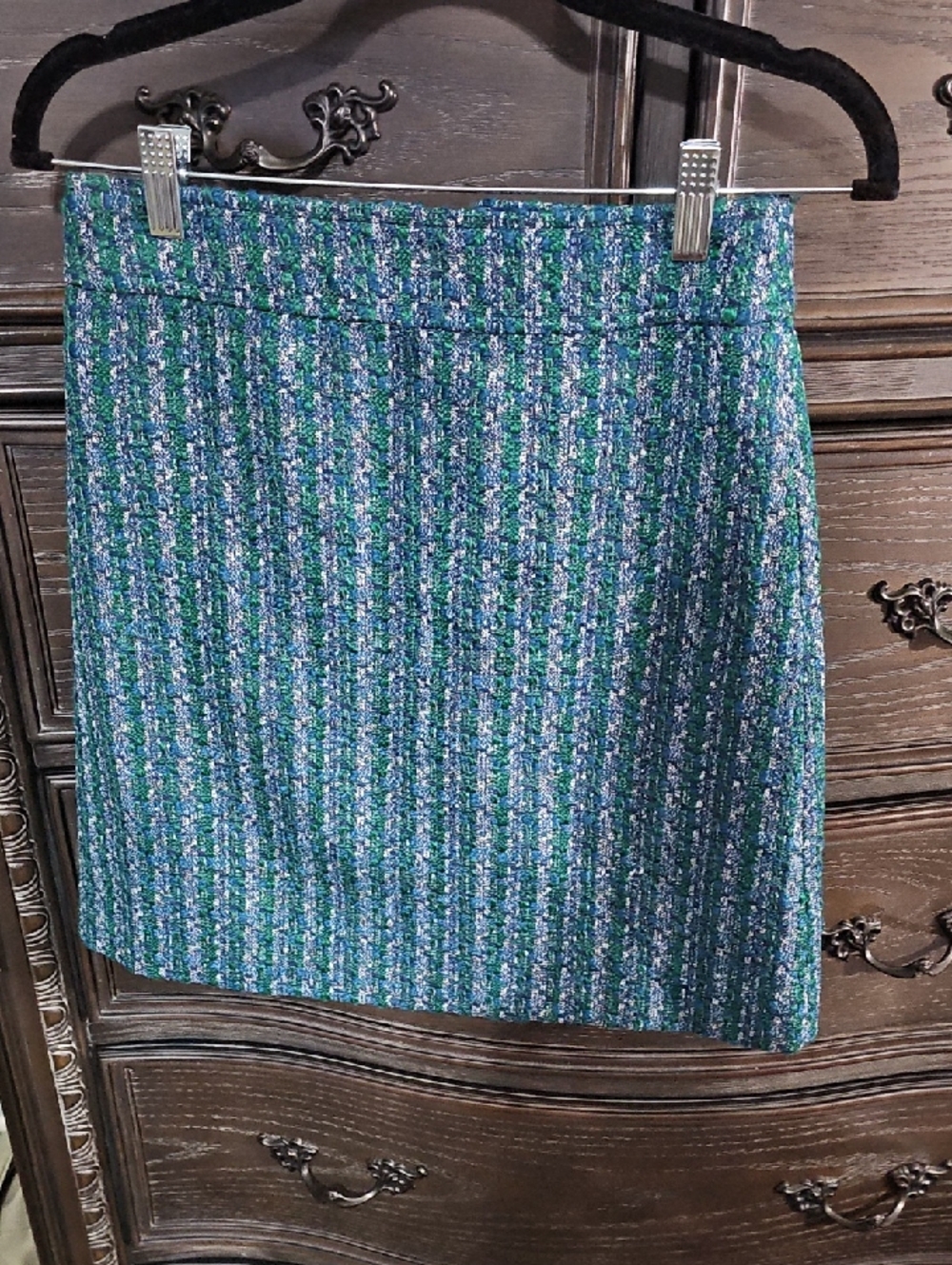 J. Crew Blue and Green Tweed Mini Skirt